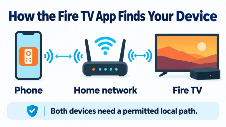 Phone and Fire TV connected through the same home router for local device discovery