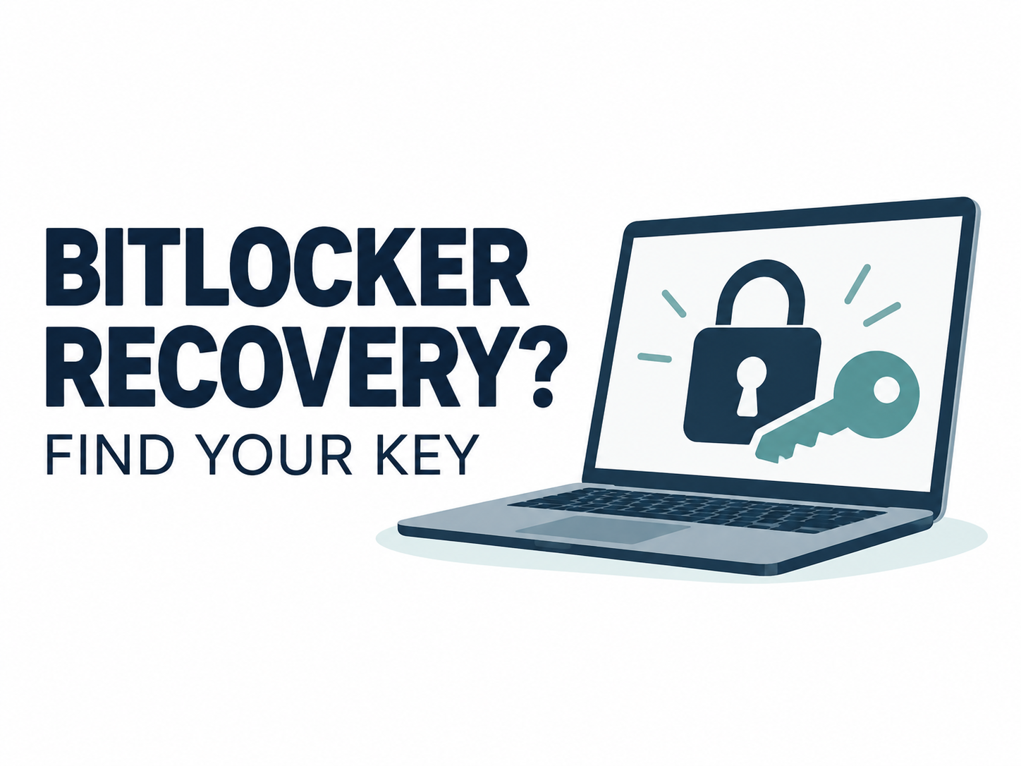 BitLocker recovery question with an illustrated laptop, lock, and key