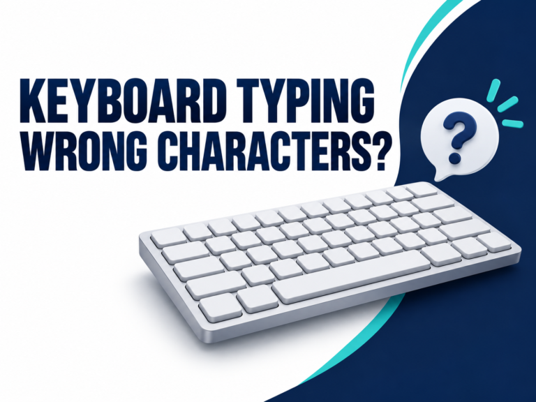 Keyboard typing wrong characters, illustrated with a generic keyboard and question mark.