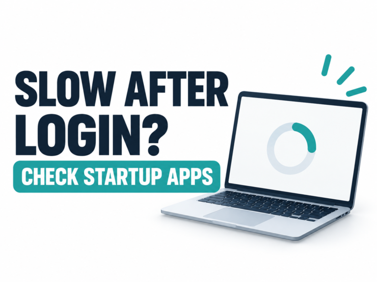 Windows 11 slow after login illustration directing attention to startup apps